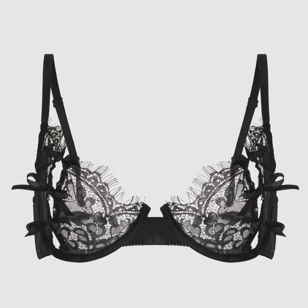 Frederick’s of Hollywood Jade Lace Open Cup Underwire Bra Black NWT - Picture 4 of 7